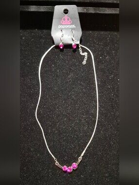paparazzi Silver-Tone Necklace with Bright Pink Crystals